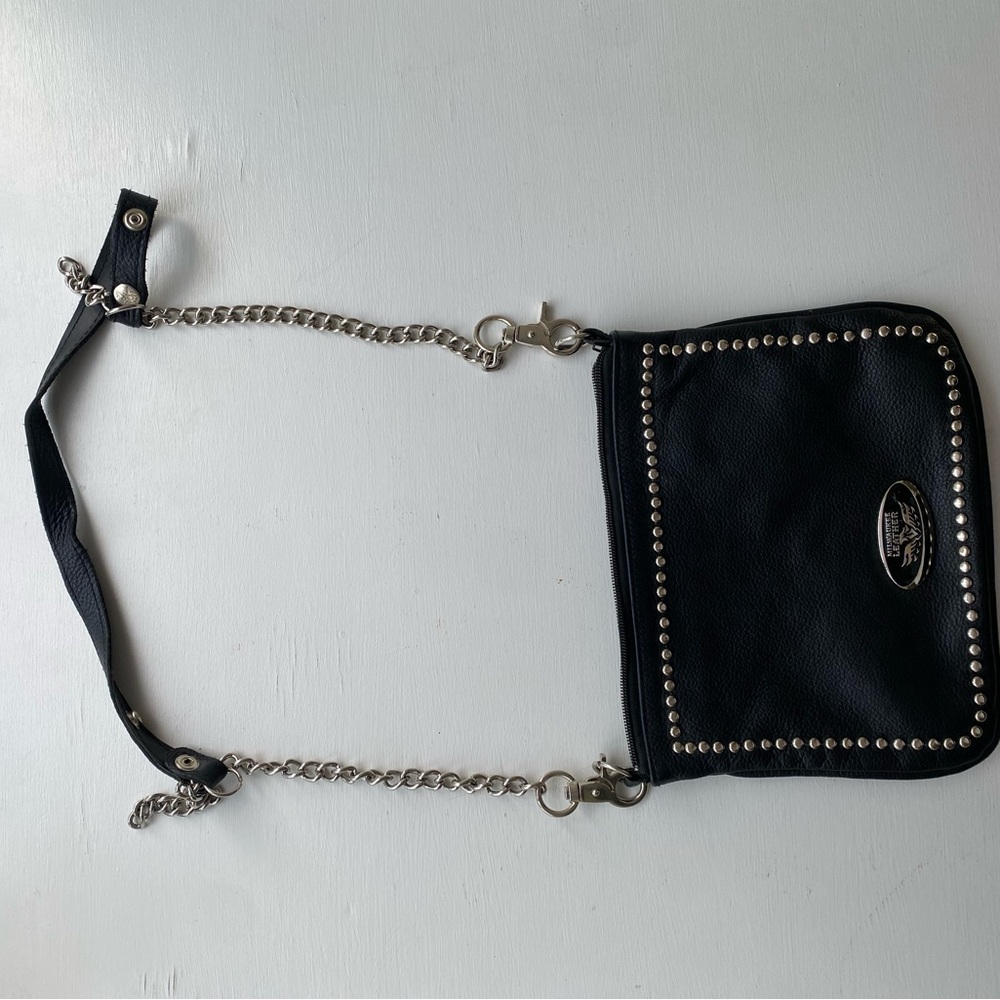 Black Leather Crossbody Bag with Chain Strap Milwaukee Leather